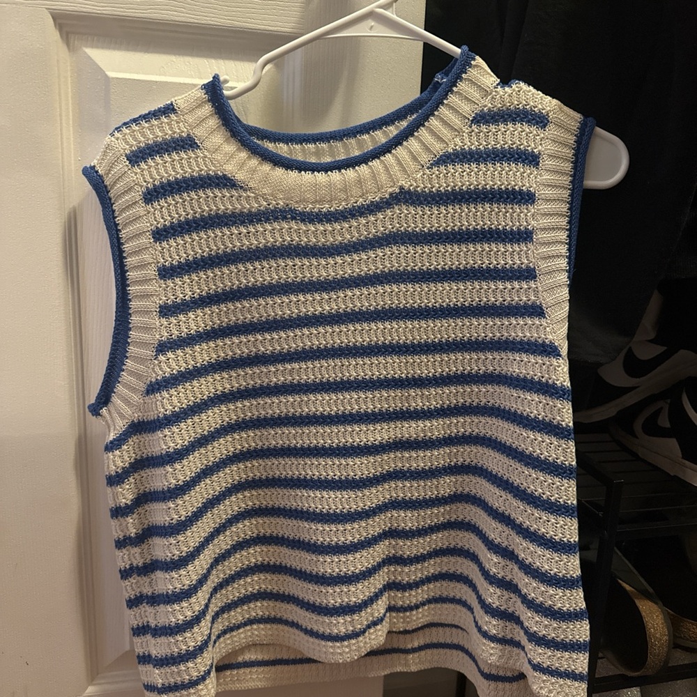 SHEIN Blue and White Striped Tank Top